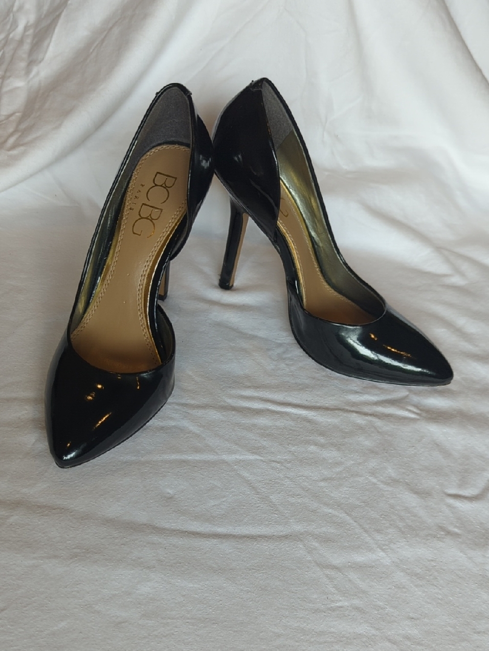 BCBG Black Patent Pointed-Toe Stiletto Heels